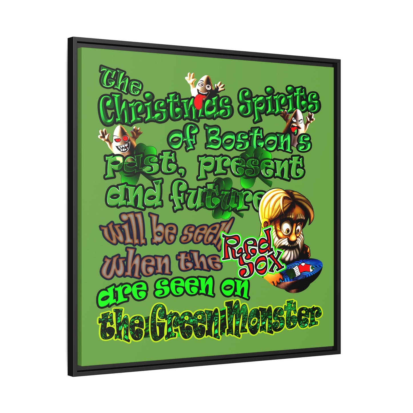 christmas spirits of boston - framed canvas art (green)
