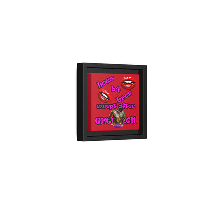 hoes b4 bros - framed canvas art (dark red)