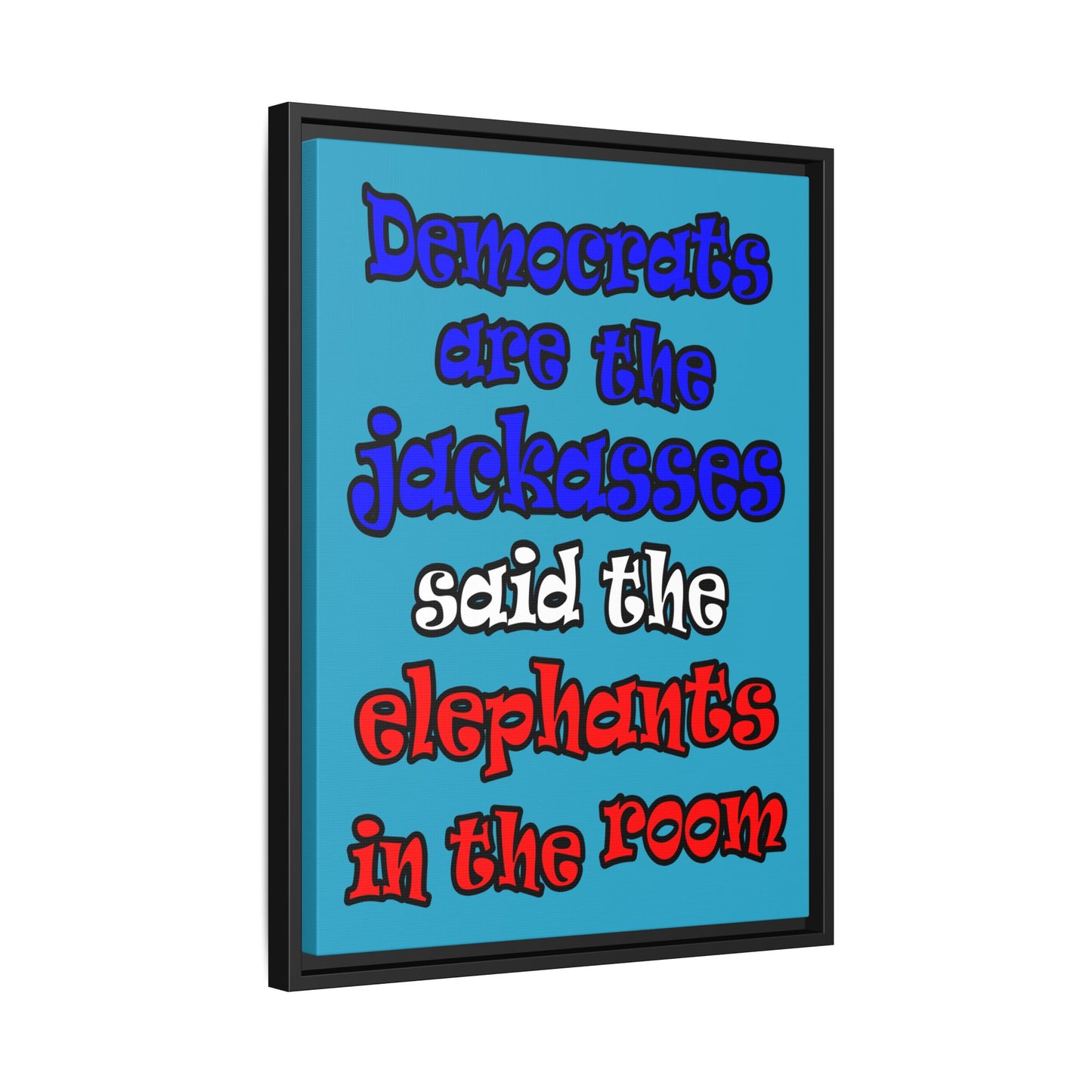 donkeys and elephants - framed canvas art (turquoise)