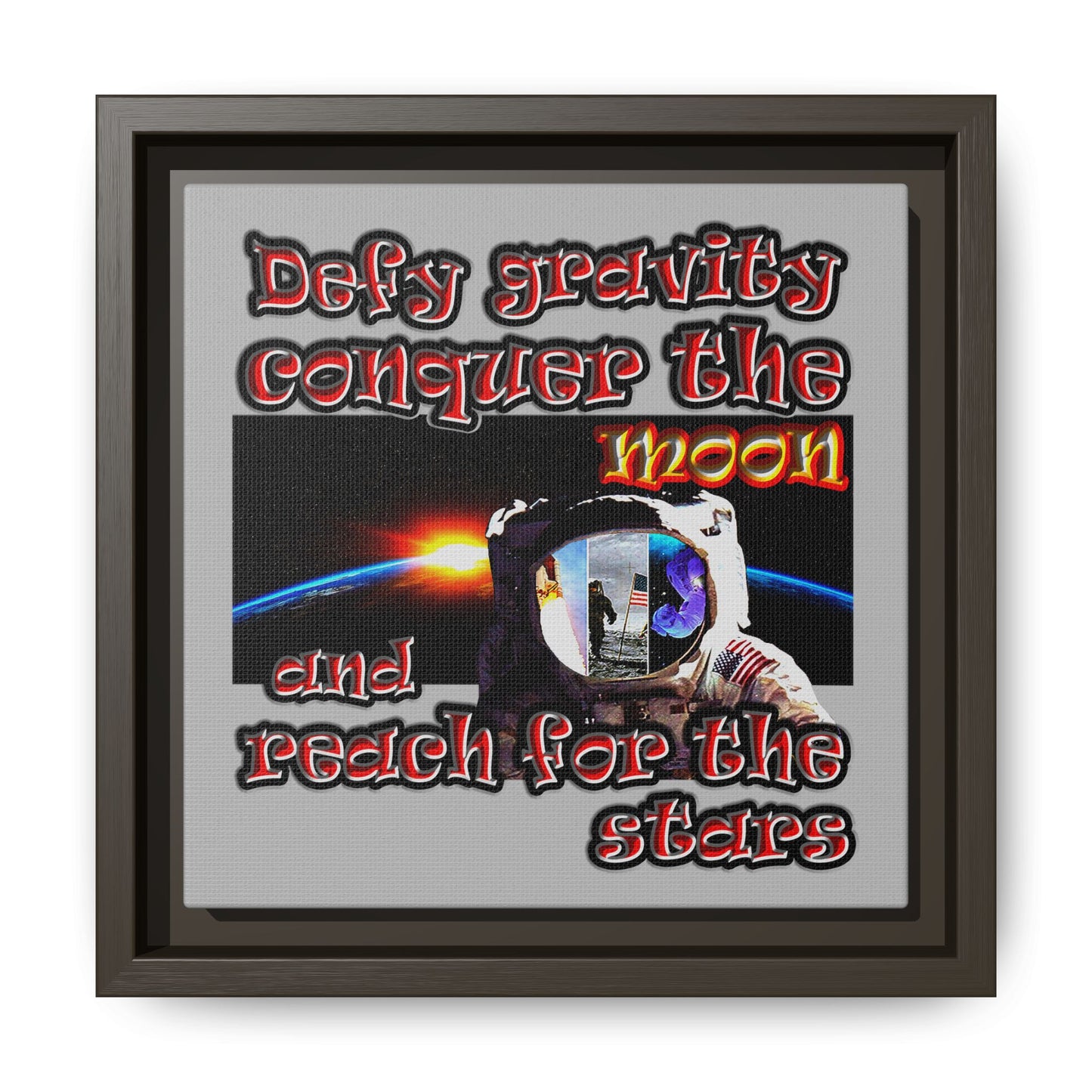 defy conquer reach - framed canvas art (light grey)