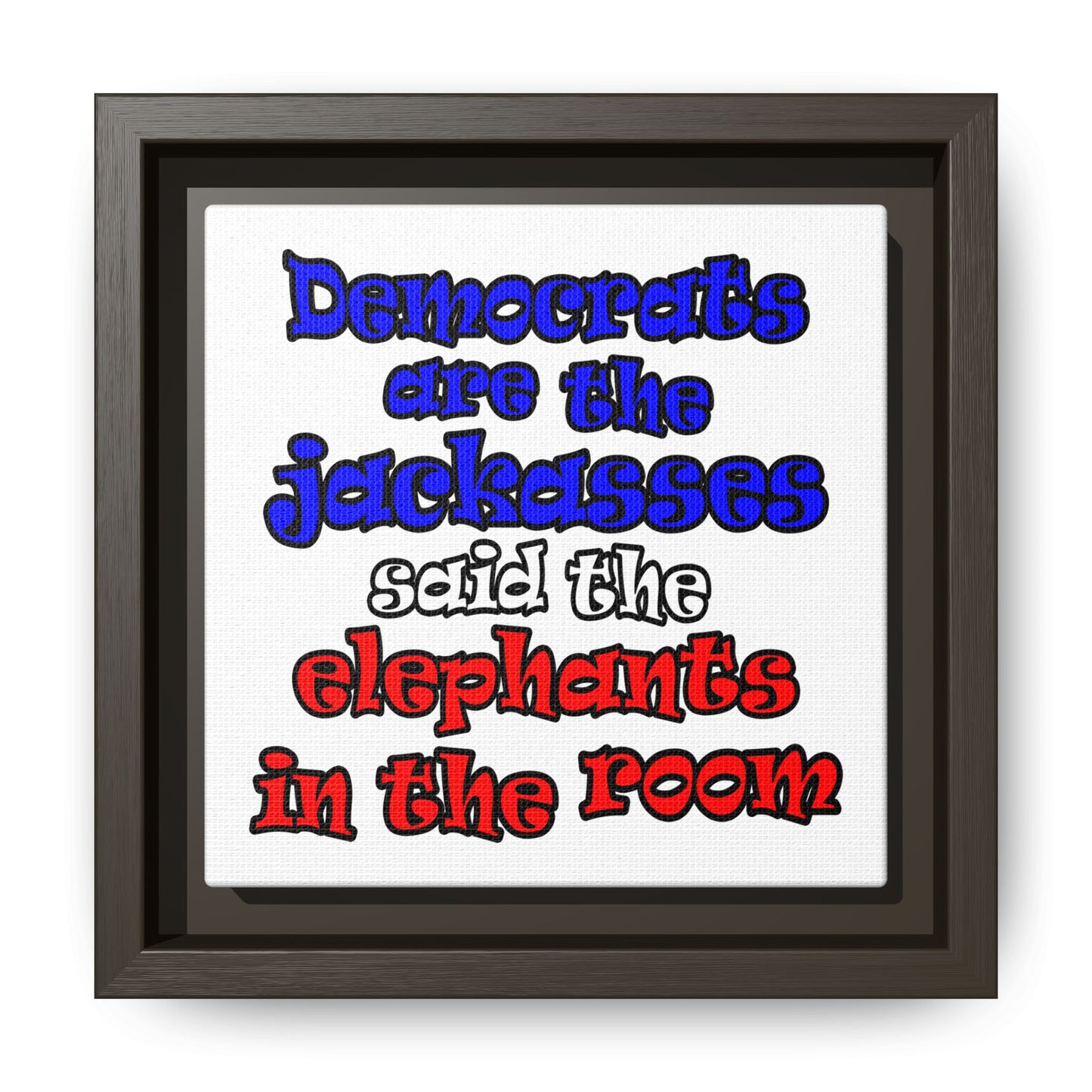 donkeys and elephants - framed canvas art (white)