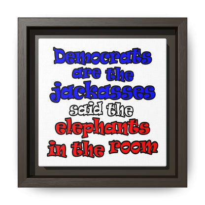 donkeys and elephants - framed canvas art (white)