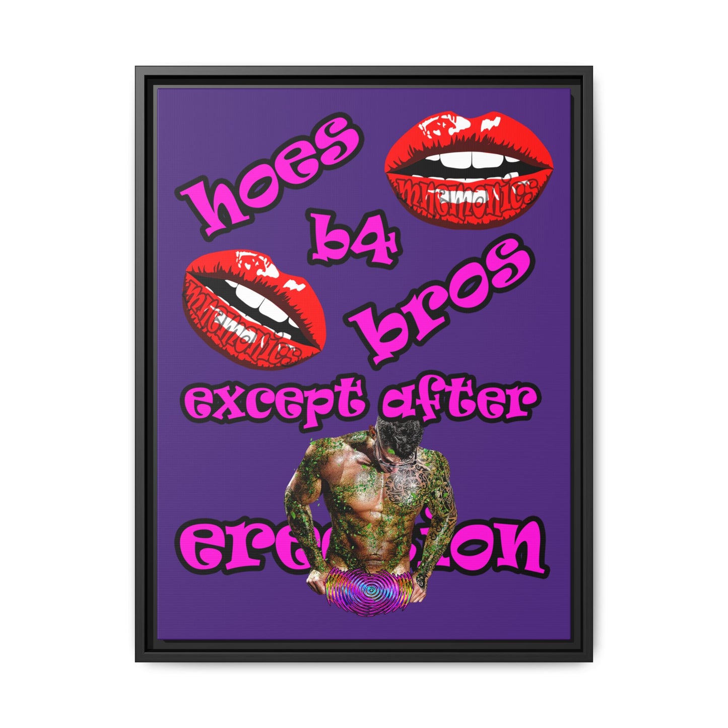 hoes b4 bros - framed canvas art (purple)