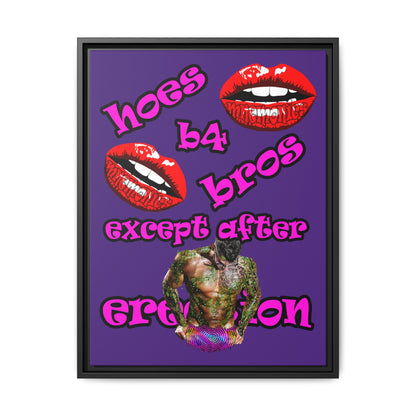 hoes b4 bros - framed canvas art (purple)