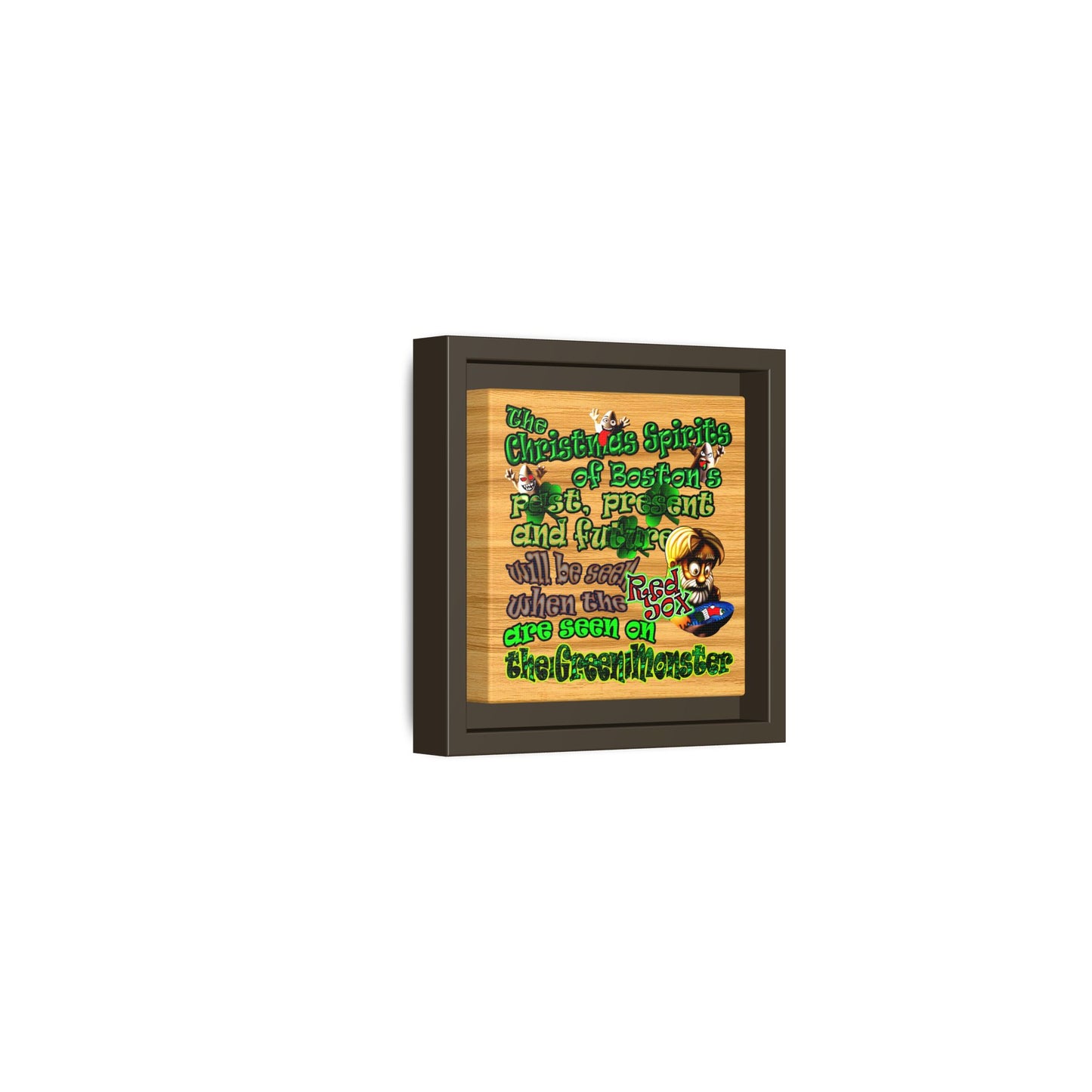 christmas spirits of boston - framed canvas art (butterscotch wood finish)