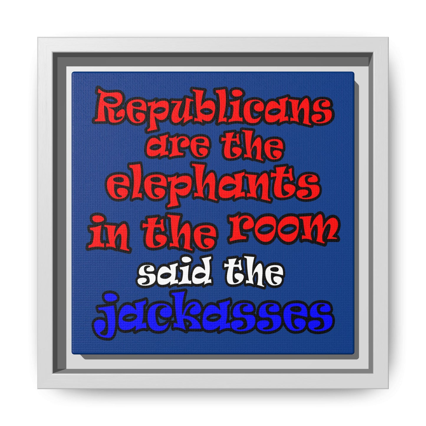 donkeys and elephants - framed canvas art (dark blue)