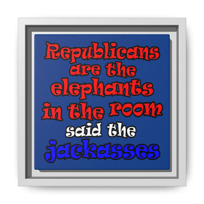 donkeys and elephants - framed canvas art (dark blue)