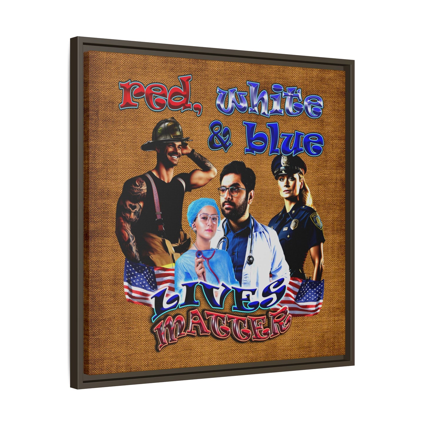 rw&b lives matter - framed canvas art (brown papyrus)