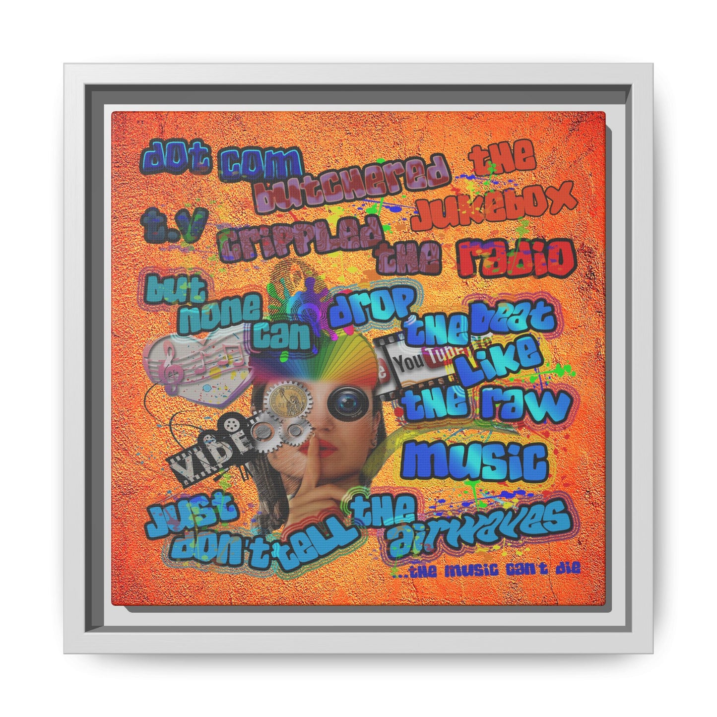 drop the beat - framed canvas art (burnt orange)
