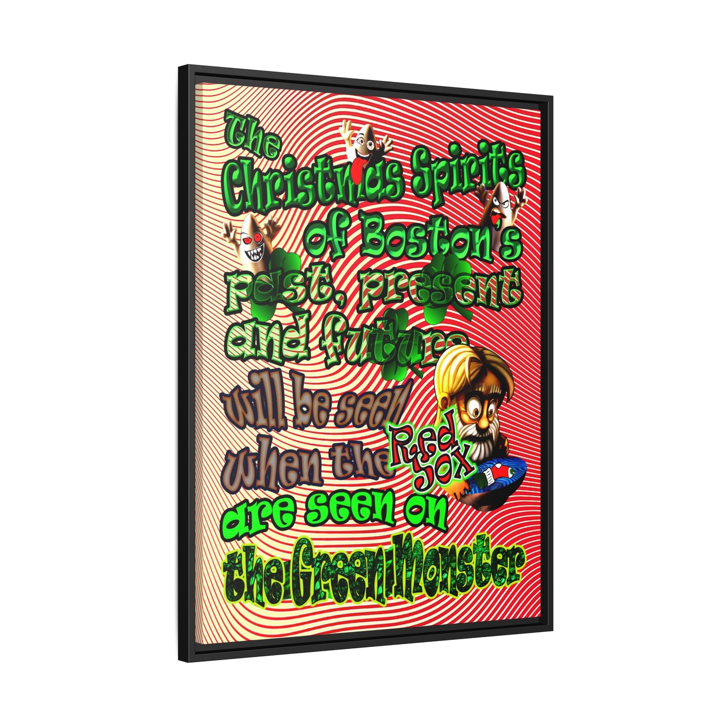 christmas spirits of boston - framed canvas art (yellow-orange wave)