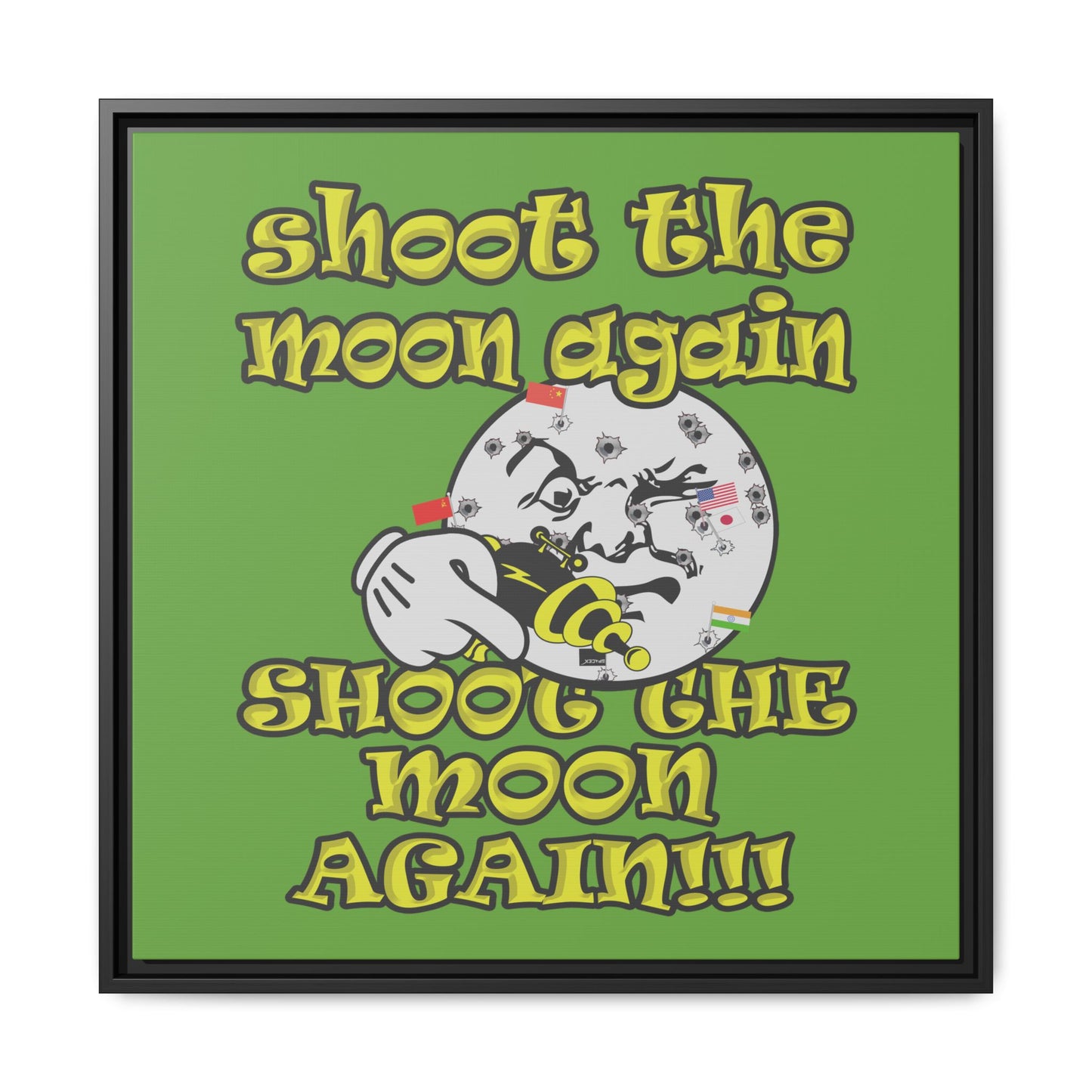 shoot the moon again - framed canvas art (green)
