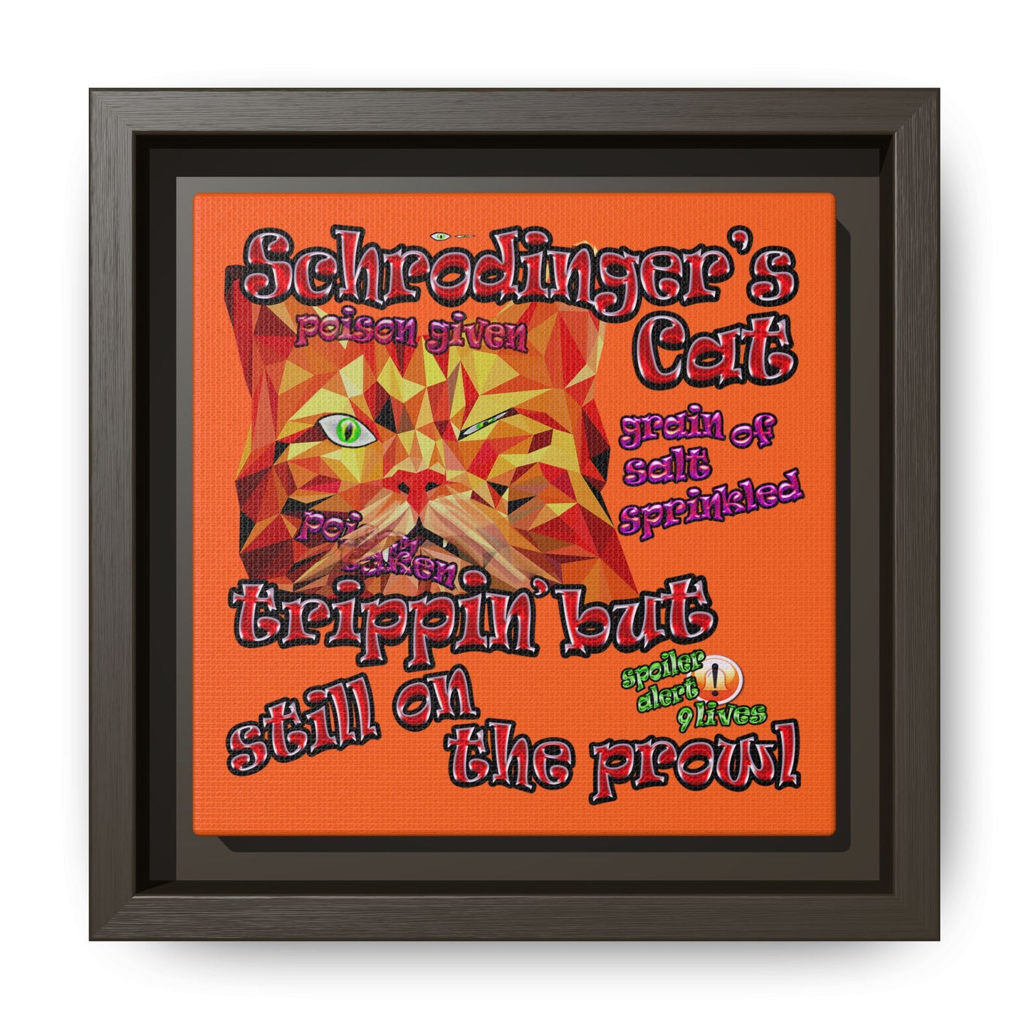 schrodinger's cat - framed canvas art (orange)