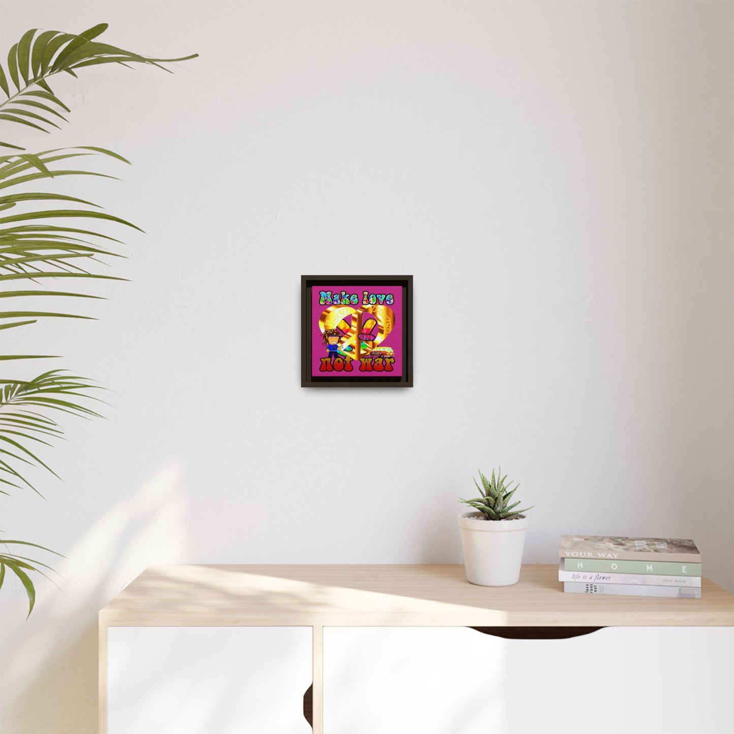 love peace - framed canvas art (pink)