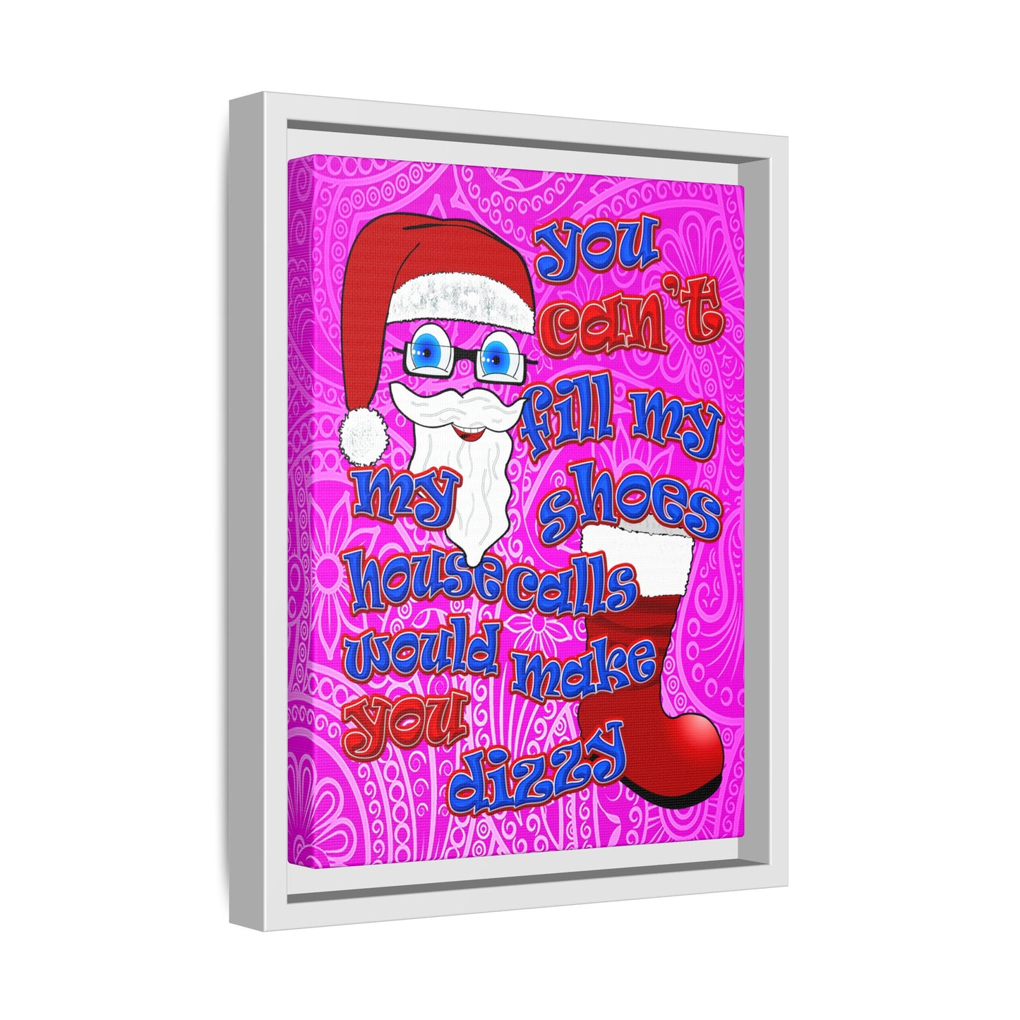 santa's shoes - framed canvas art (pink swirl)