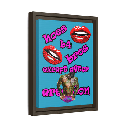 hoes b4 bros - framed canvas art (turquoise)