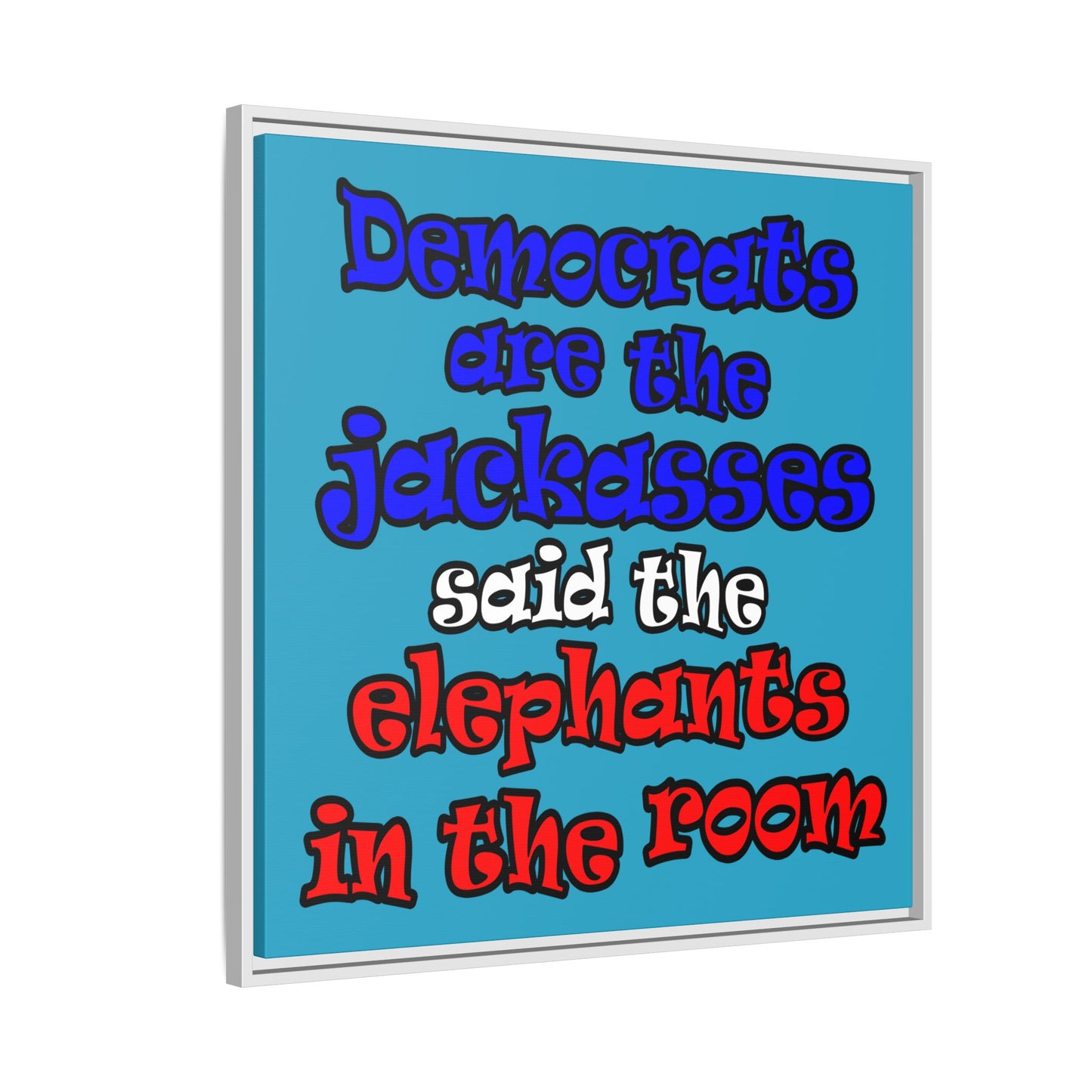 donkeys and elephants - framed canvas art (turquoise)