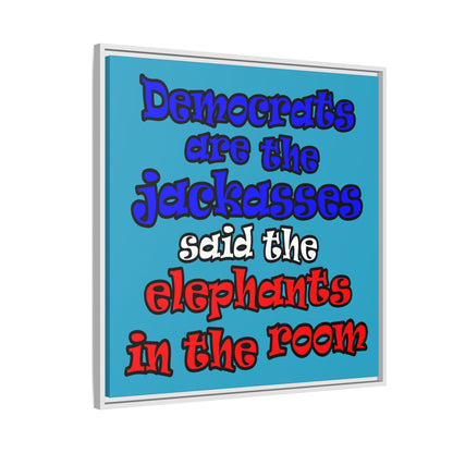 donkeys and elephants - framed canvas art (turquoise)