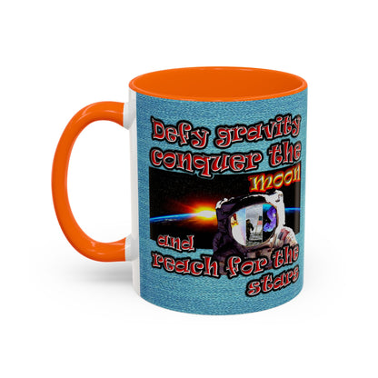 defy conquer reach - Accent Mug (faded blue)