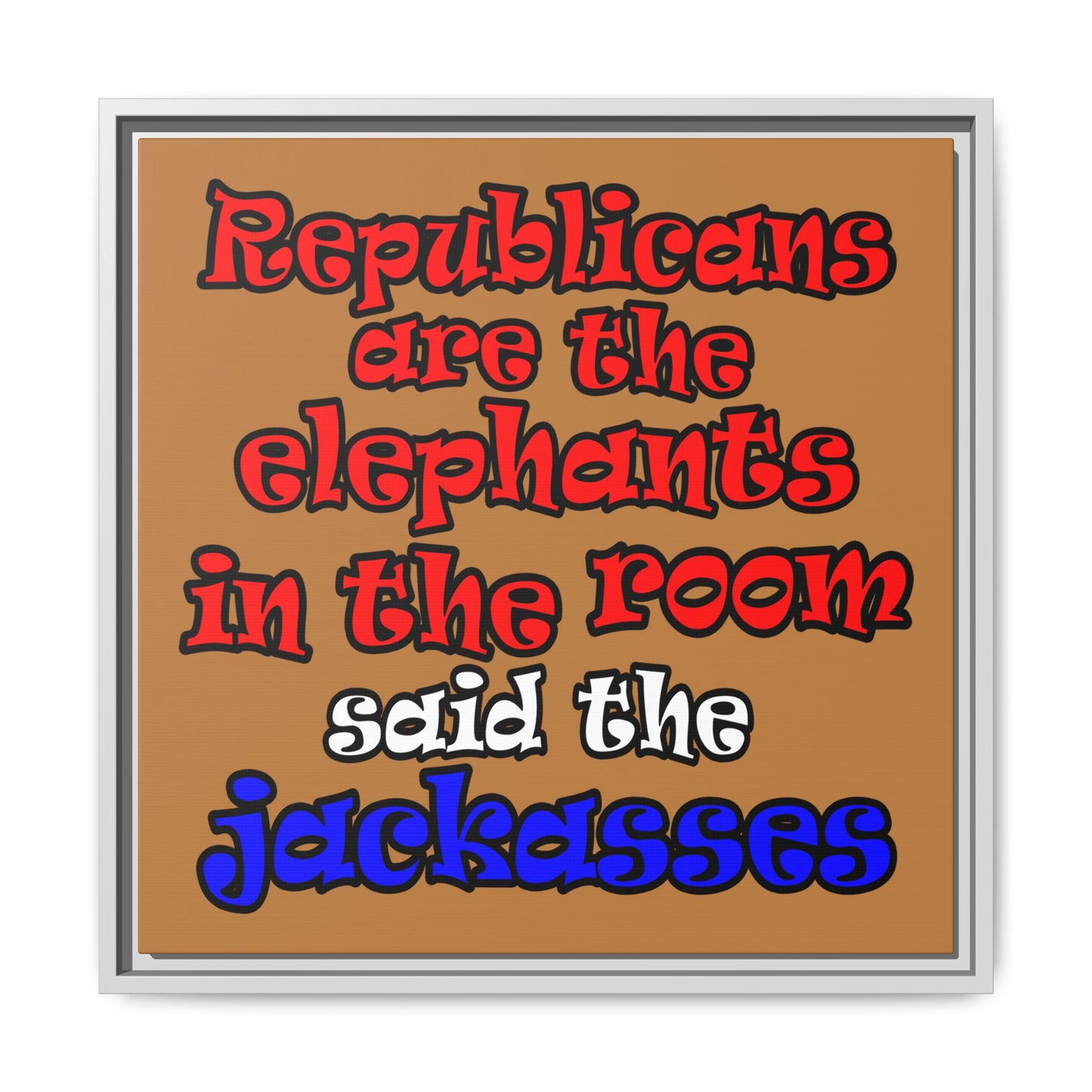 donkeys and elephants - framed canvas art (light brown)