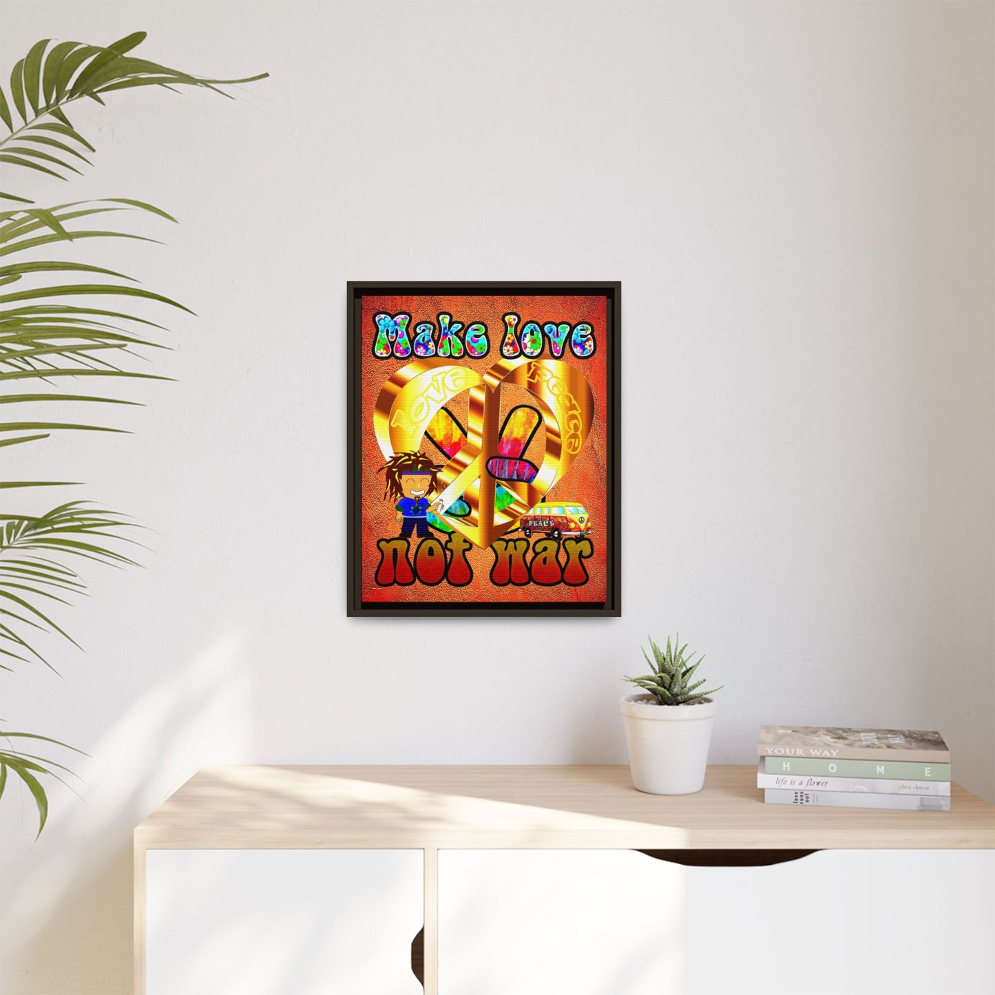 love peace - framed canvas art (burnt orange)
