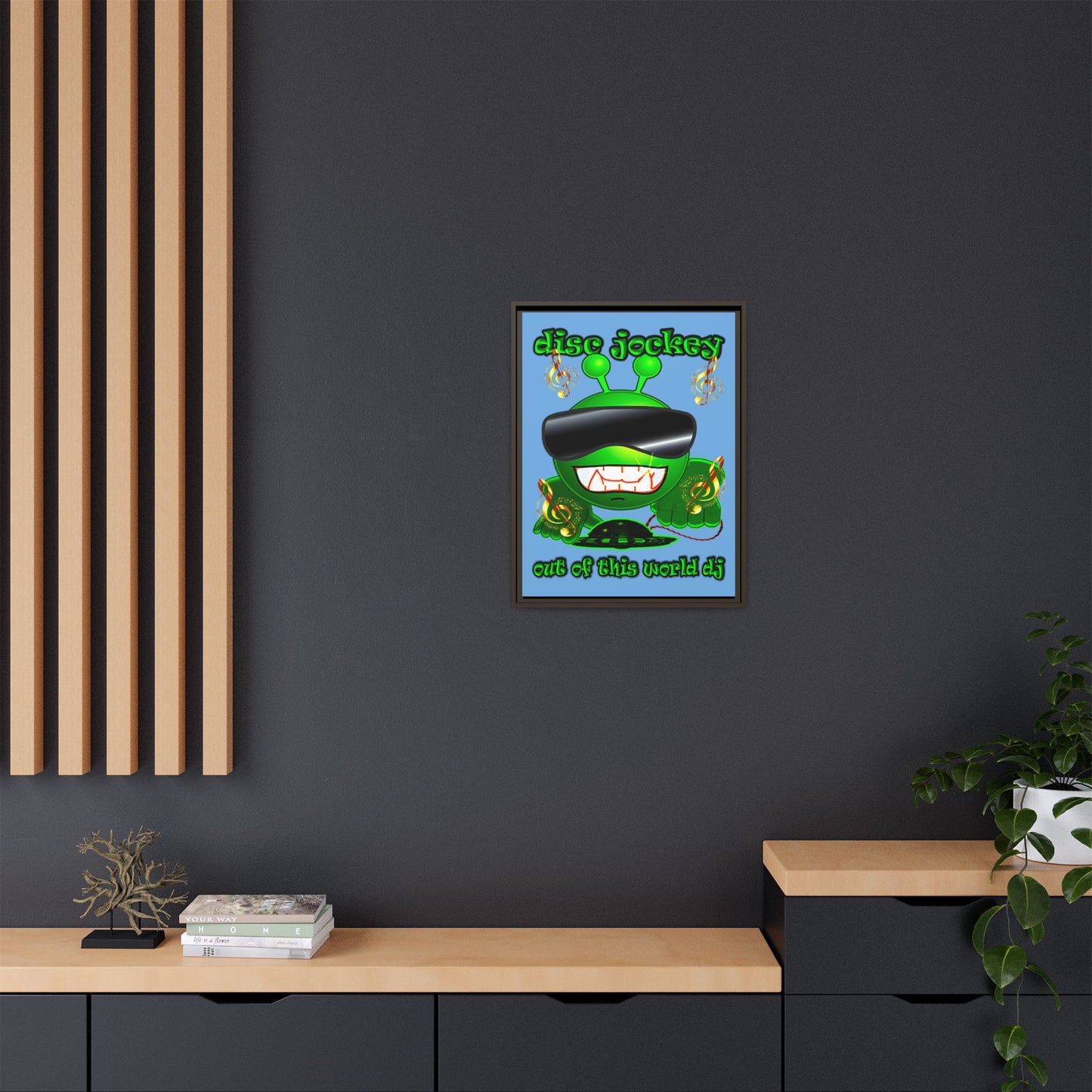 disc jockey - framed canvas art (light blue)