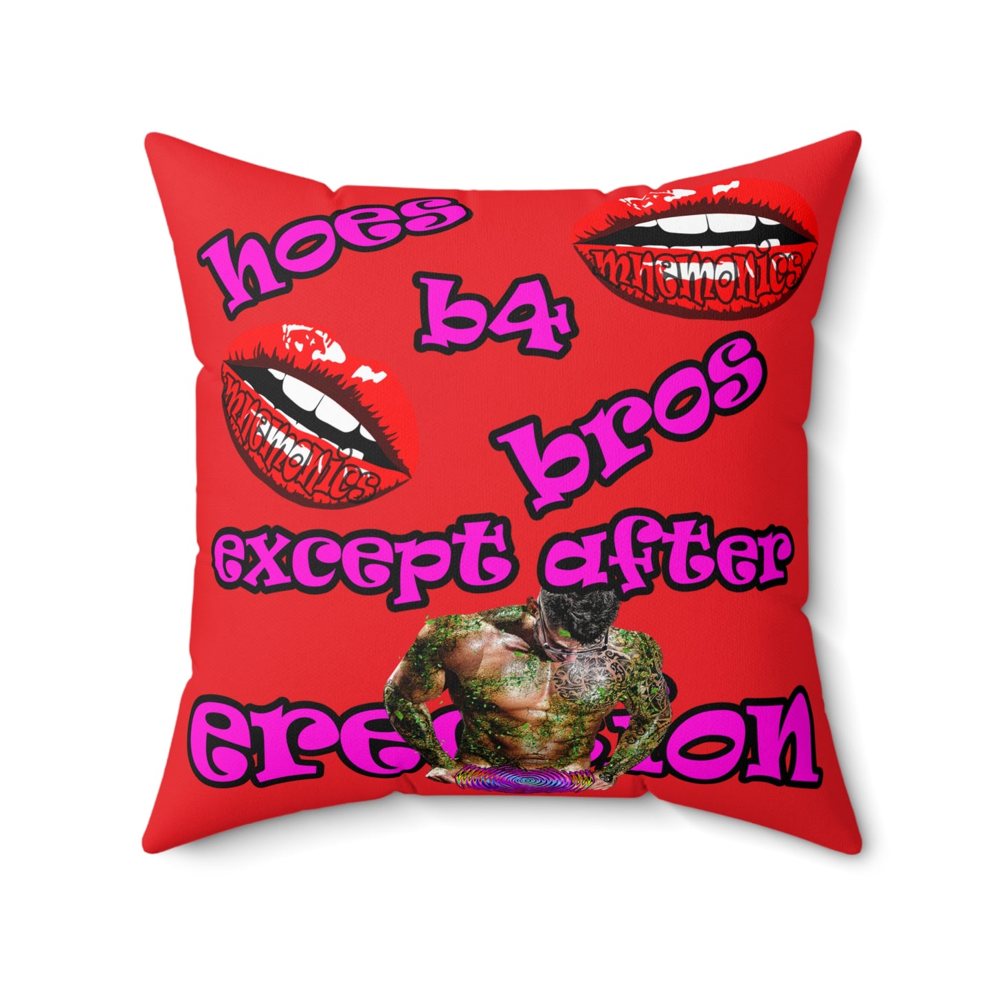 hoes b4 bros - Spun Polyester Square Pillow - (red)