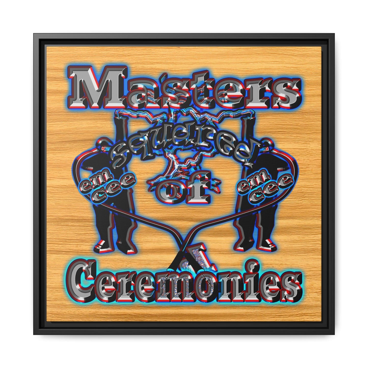 em cee squared - framed canvas art (butterscotch wood finish)