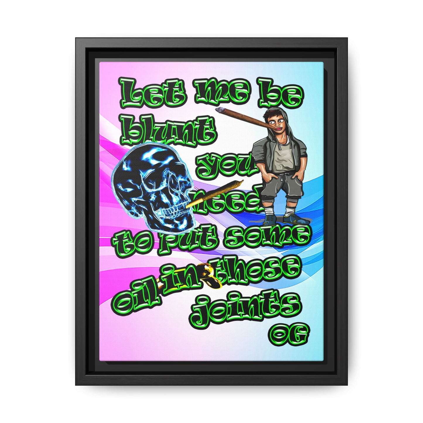 og - framed canvas art (light blue-pink wave)
