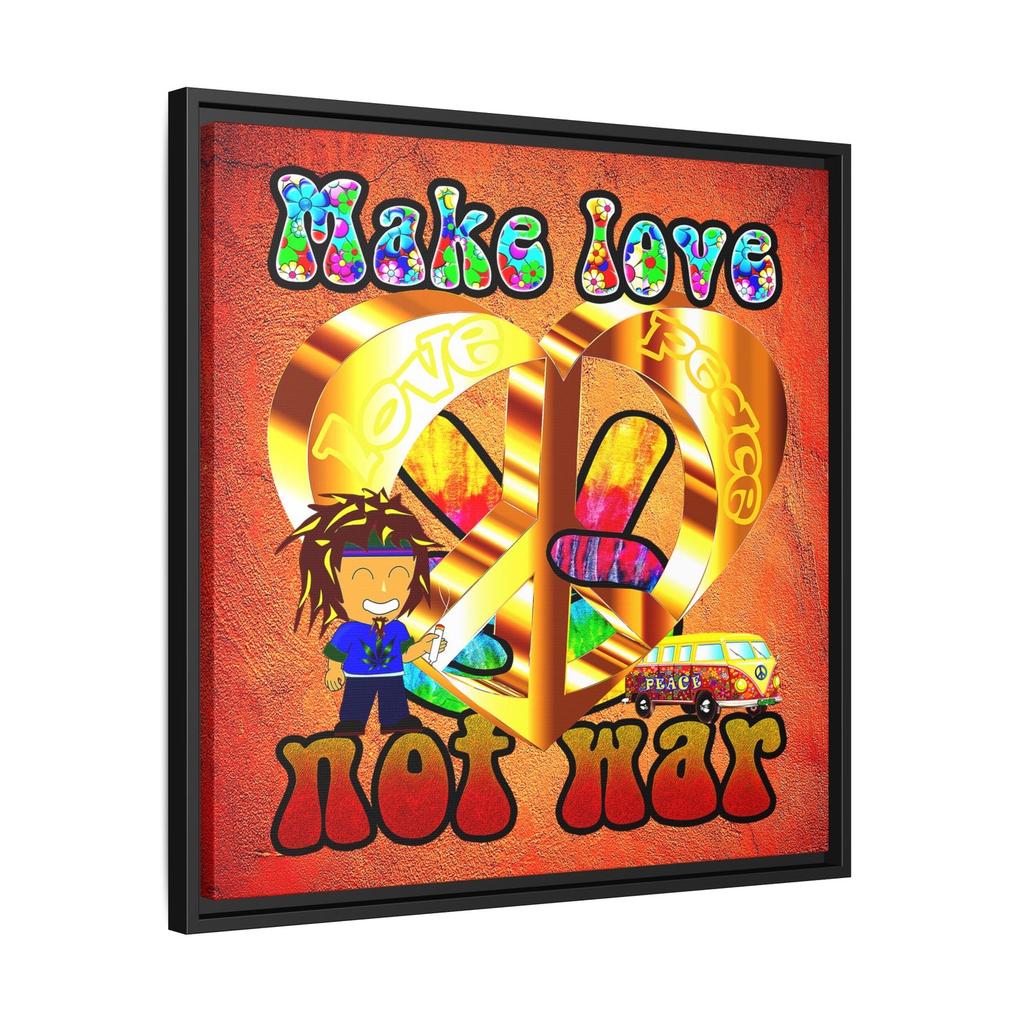 love peace - framed canvas art (burnt orange)