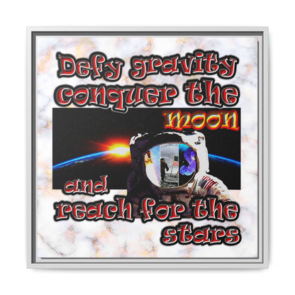 defy conquer reach - framed canvas art (white marble)