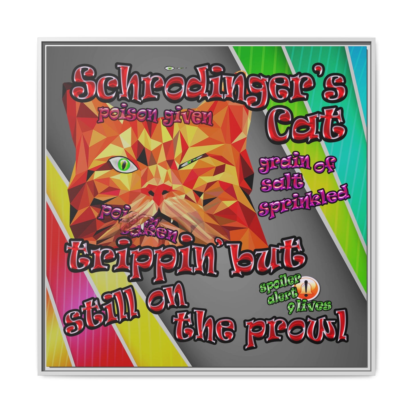 schrodinger's cat - framed canvas art (rainbow split)