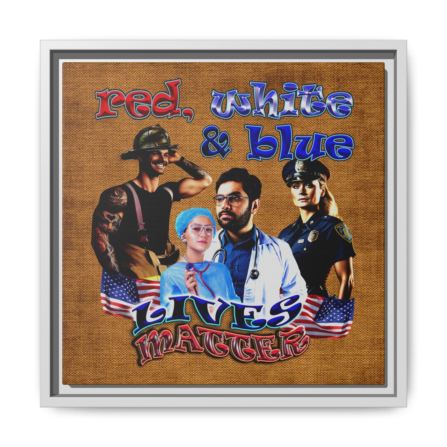 rw&b lives matter - framed canvas art (brown papyrus)
