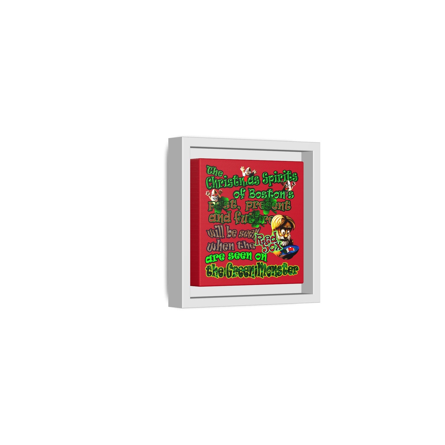 christmas spirits of boston - framed canvas art (dark red)