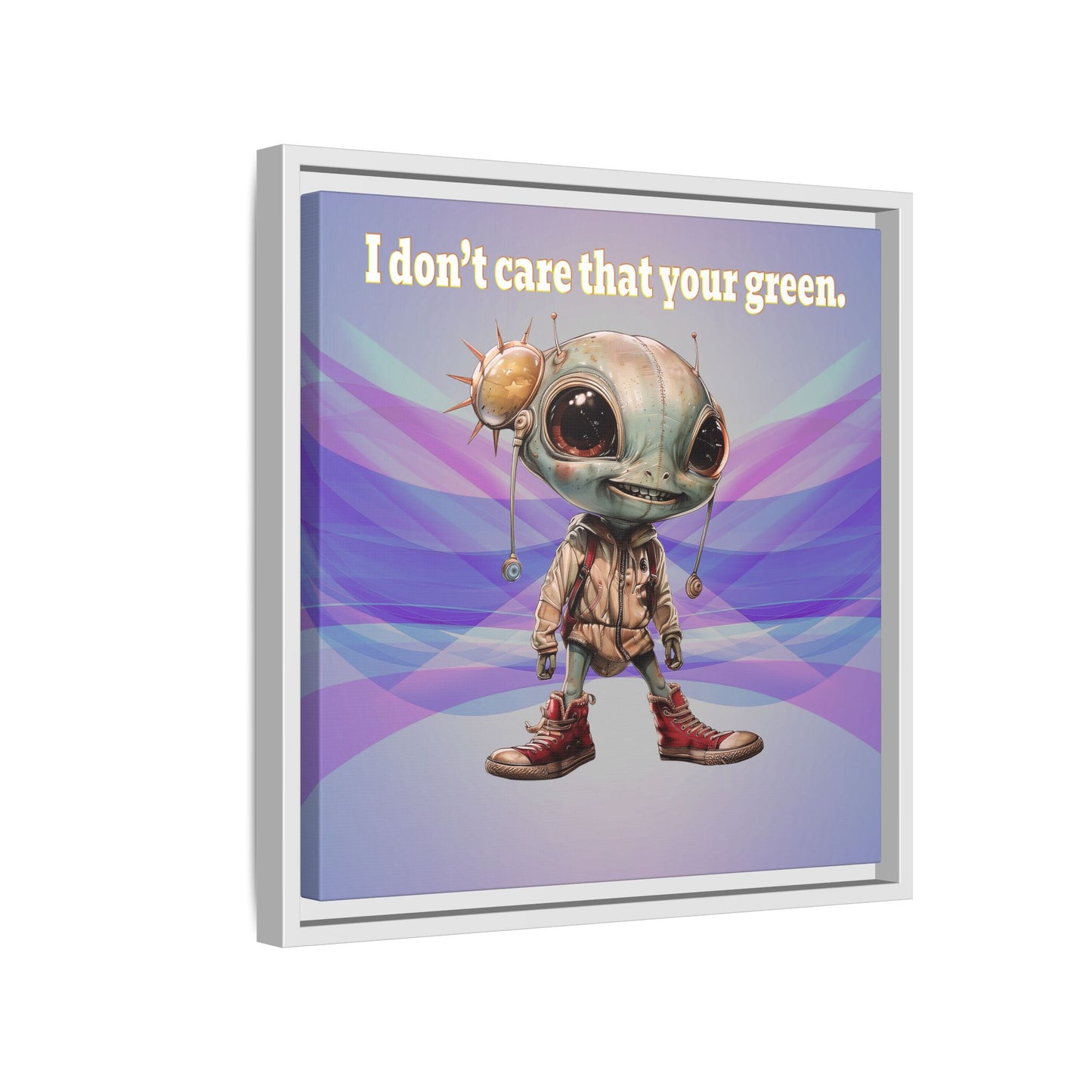 I don't care that your green - framed canvas art (light blue-pink wave)