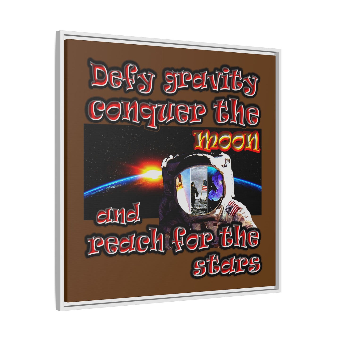 defy conquer reach - framed canvas art (brown)