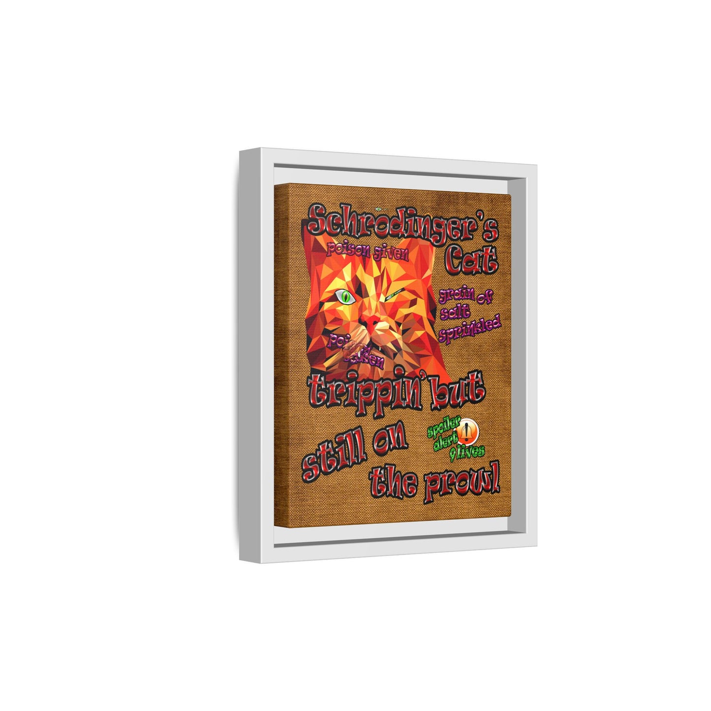 schrodinger's cat - framed canvas art (brown papyrus)