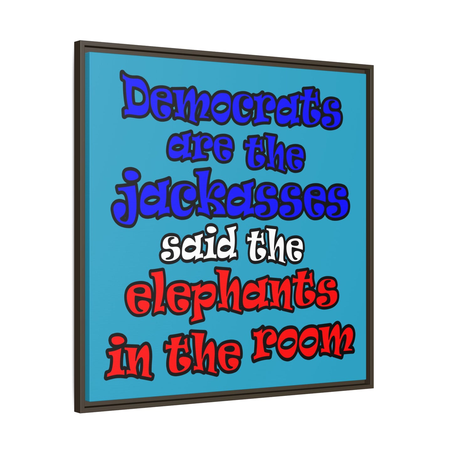 donkeys and elephants - framed canvas art (turquoise)
