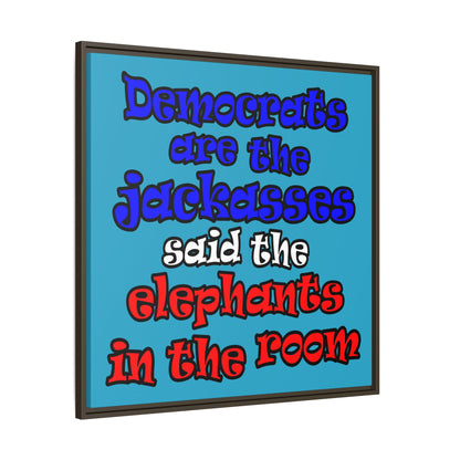 donkeys and elephants - framed canvas art (turquoise)