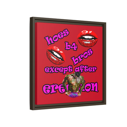 hoes b4 bros - framed canvas art (dark red)