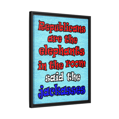 donkeys and elephants - framed canvas art (faded blue)