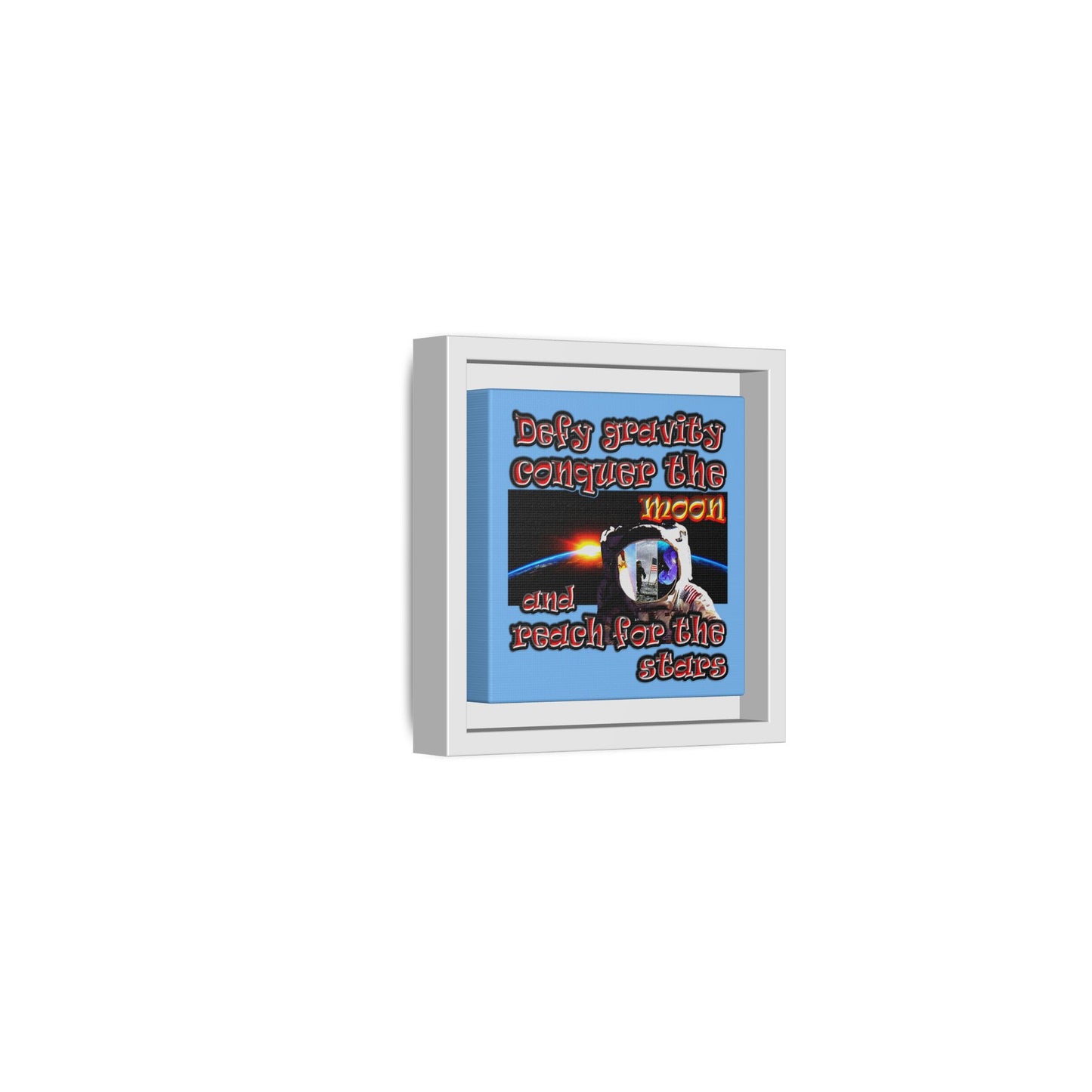 defy conquer reach - framed canvas art (light blue)