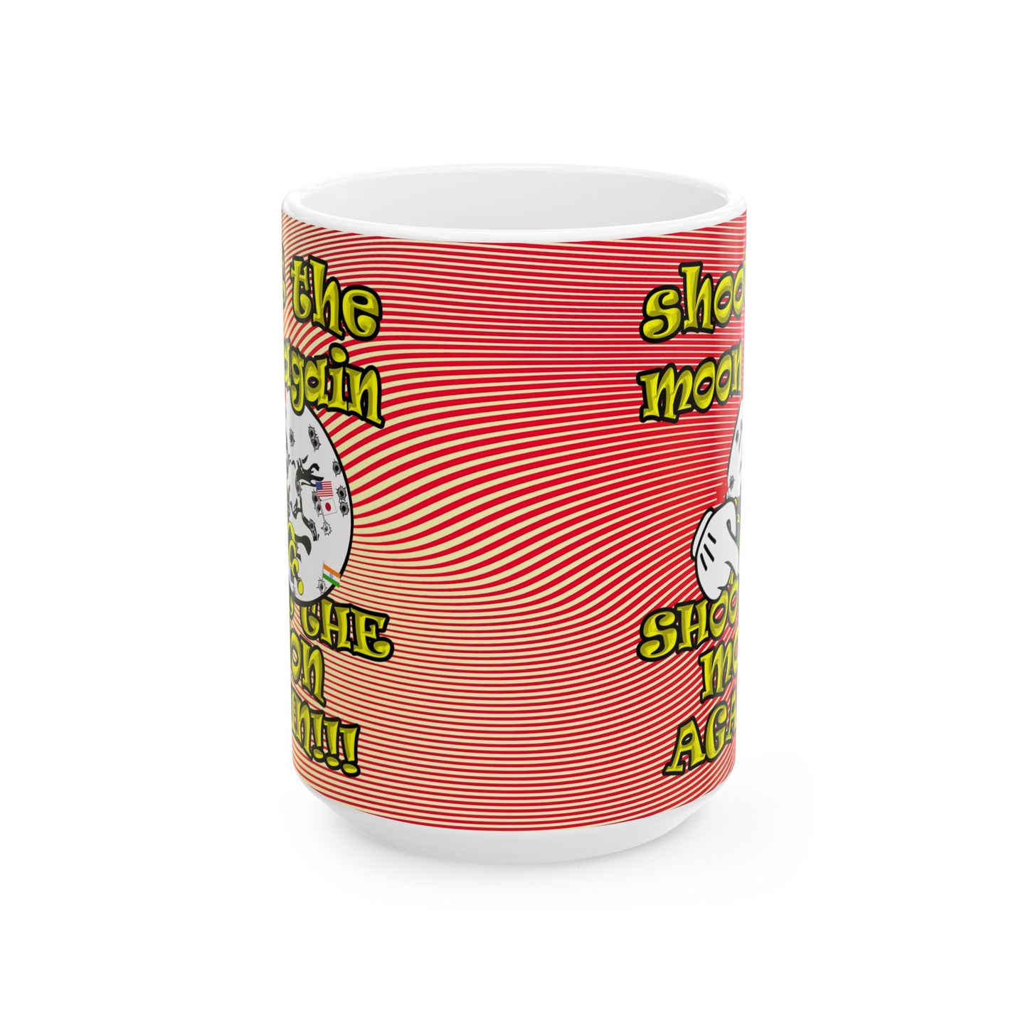 shoot the moon again - White Mug (yellow-orange wave)