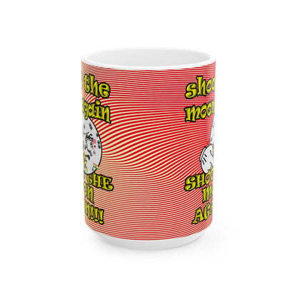 shoot the moon again - White Mug (yellow-orange wave)