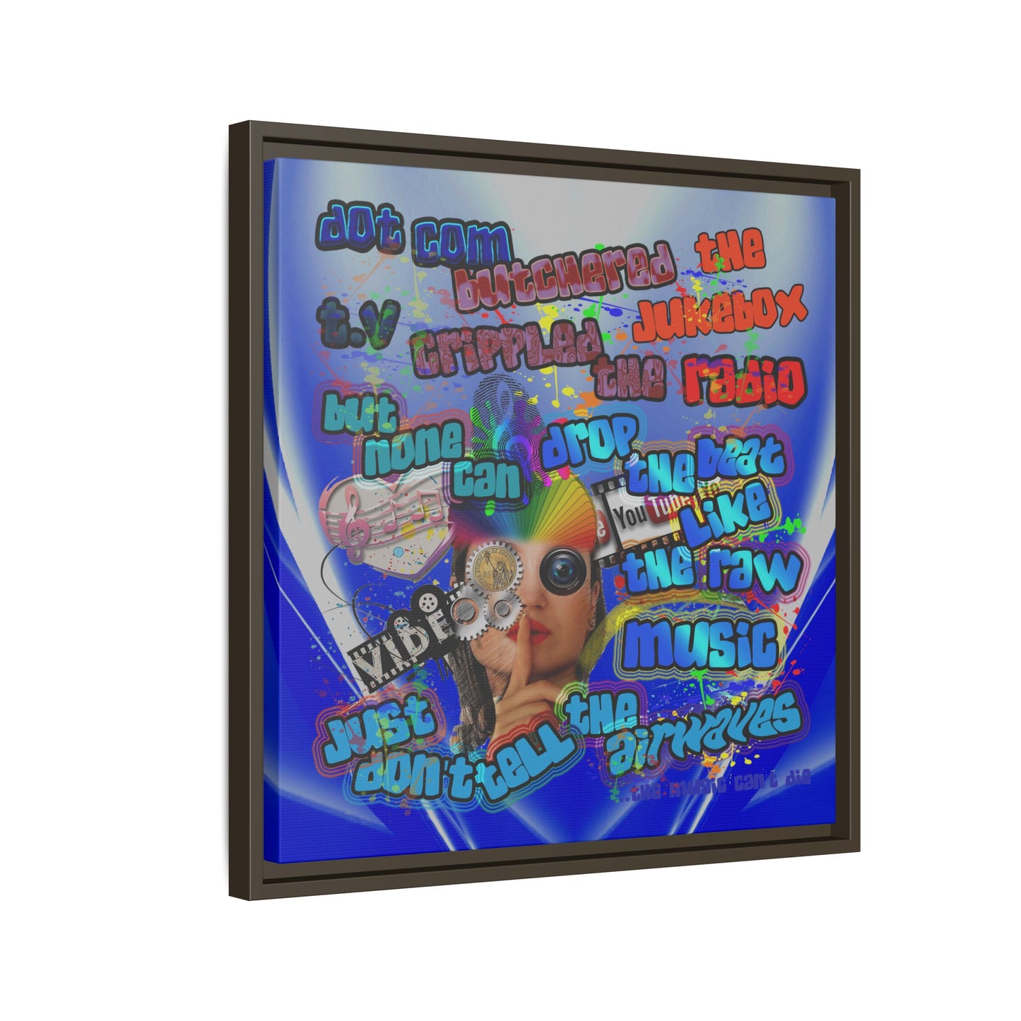 drop the beat - framed canvas art (blue-white wave)