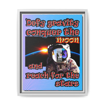 defy conquer reach - framed canvas art (light blue-purple wave)