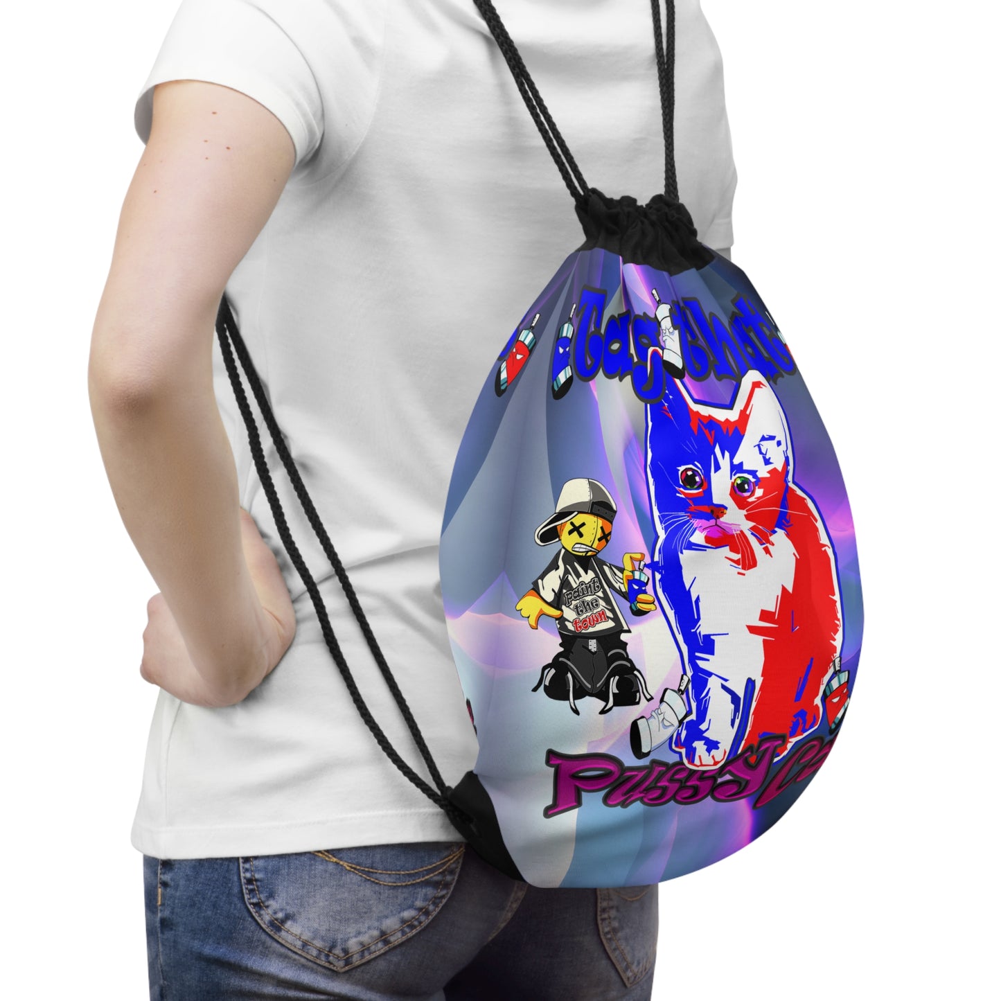 tag that - Drawstring Bag (grey-pink wave)