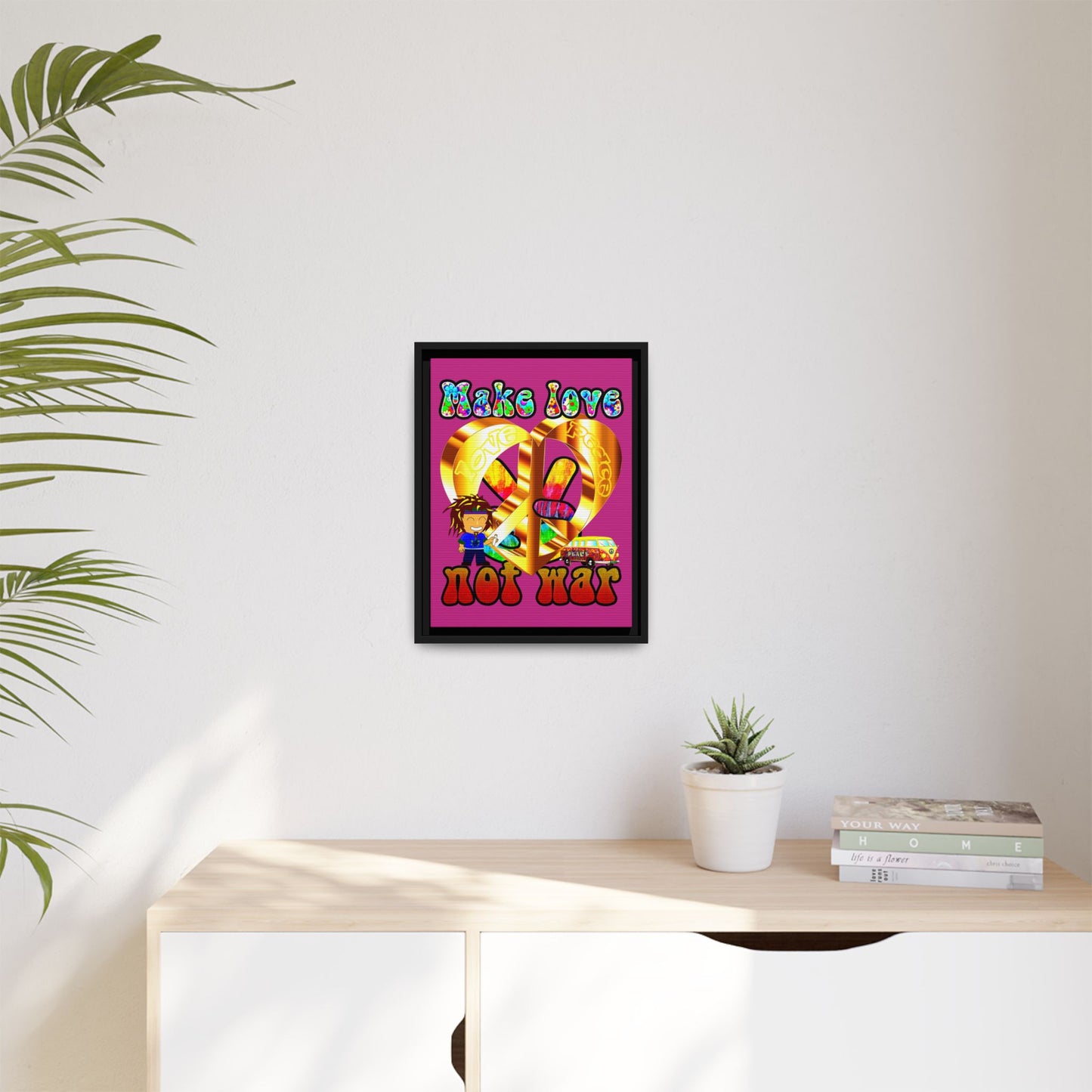 love peace - framed canvas art (pink)