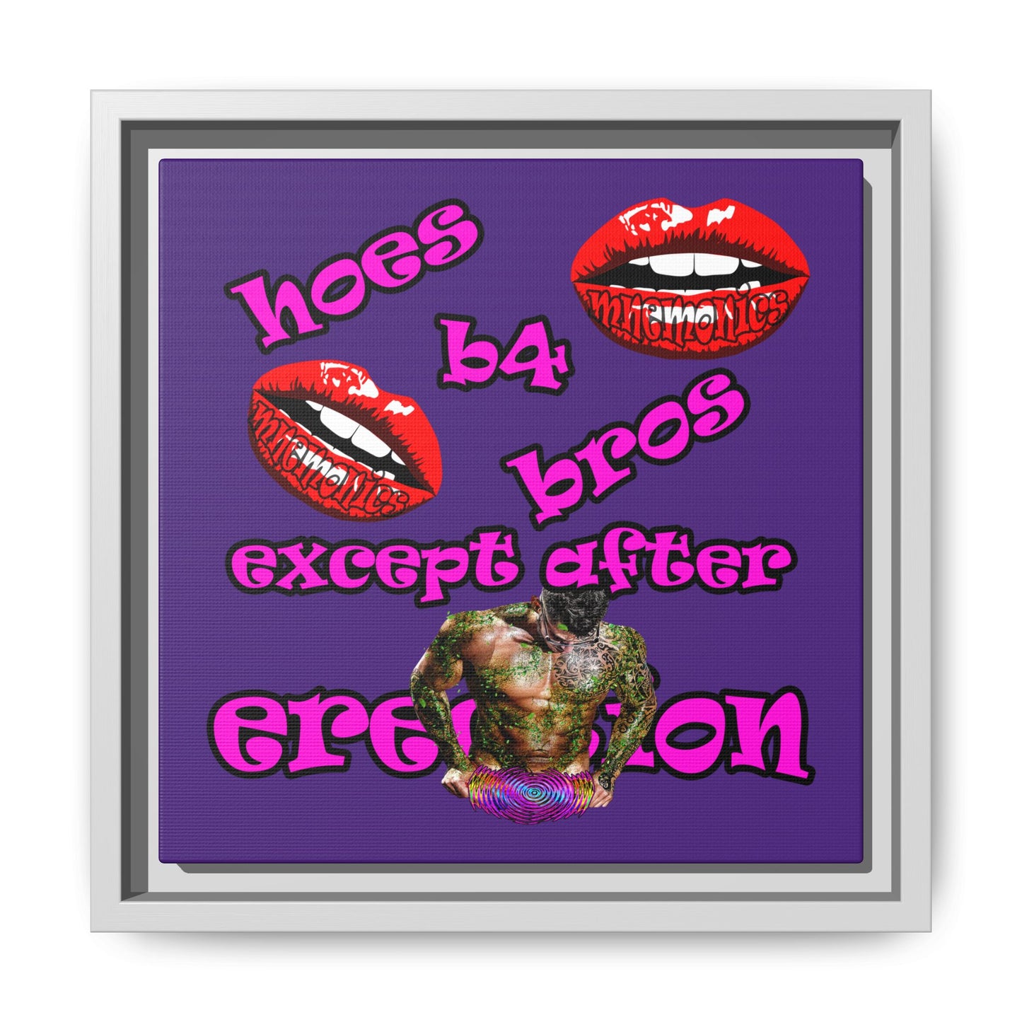 hoes b4 bros - framed canvas art (purple)