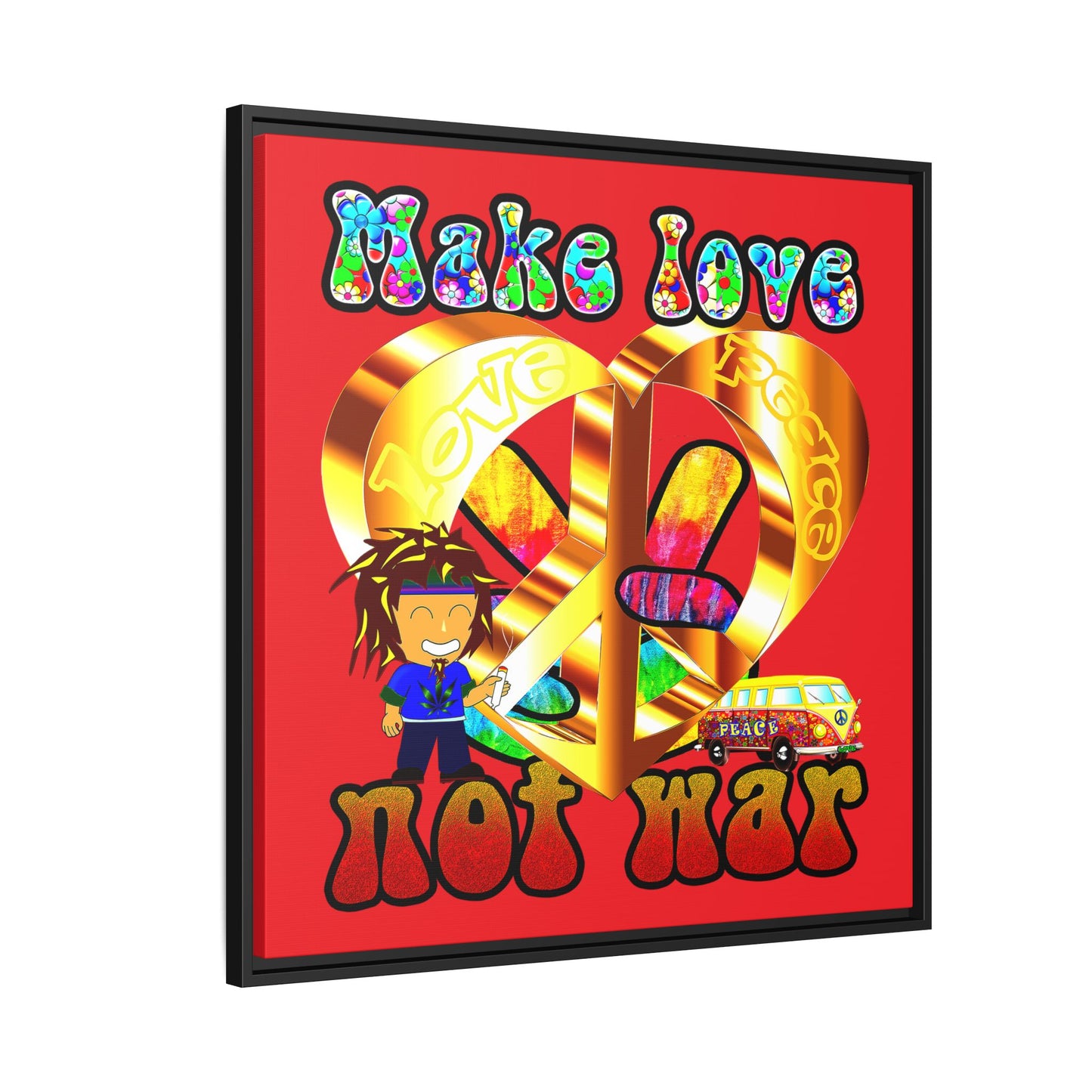 love peace - framed canvas art (red)