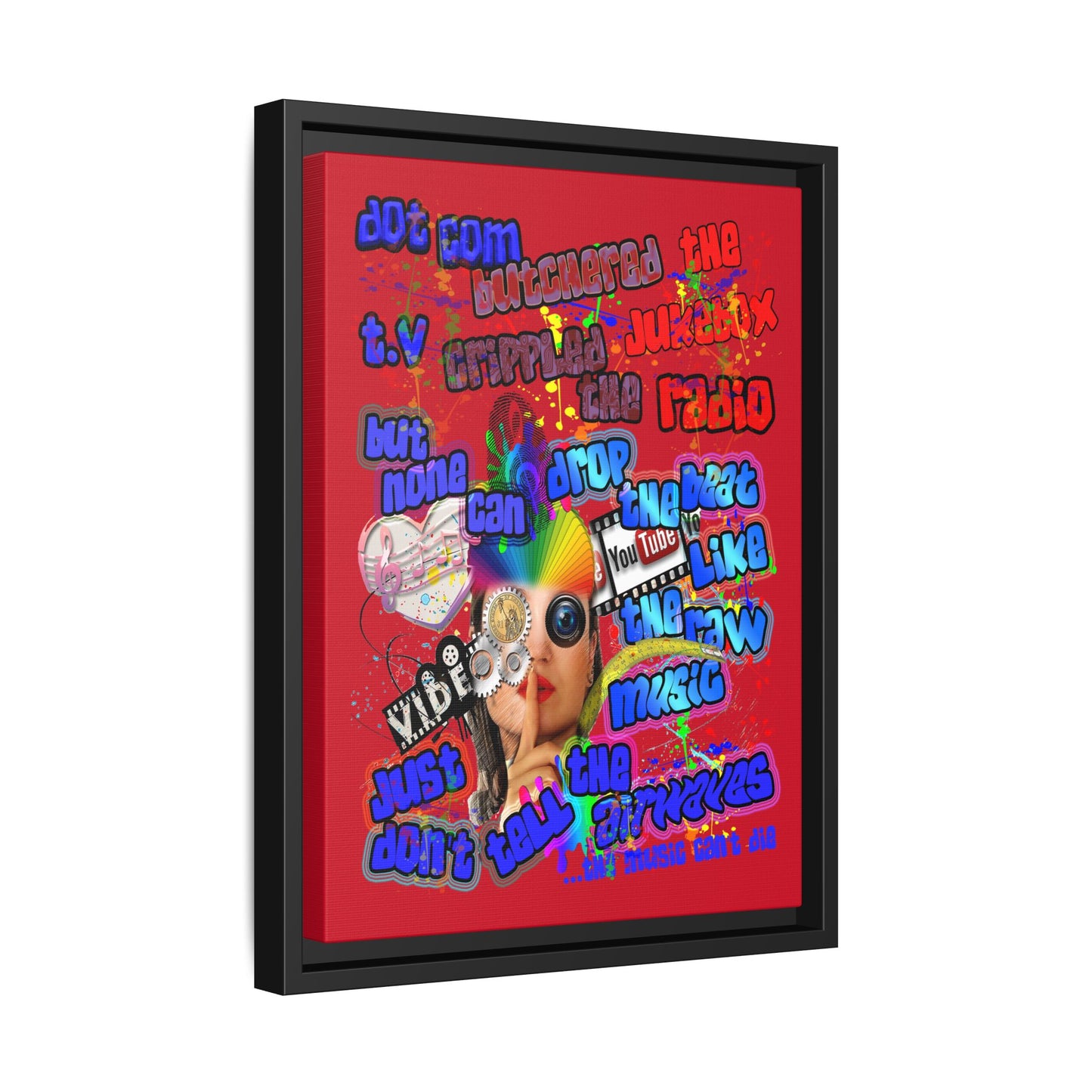 drop the beat - framed canvas art (dark red)